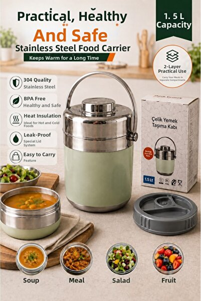 Begin Power 1.5 Lt 2-Piece Stainless Steel Leak-Proof Thermos Food Container ...