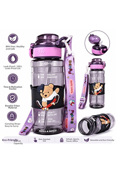 Miro Toys Teddy Bear Themed Children's Tritan Water Bottle 600 ml Leak-Proof ...