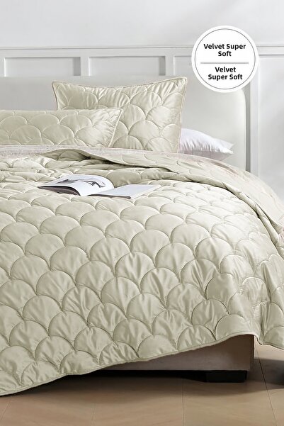 Evien Home Shane Velvet Bedspread Set Double 3 Piece Quilted Supersoft Soft F...