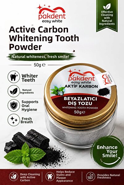 PAKDENT EASY WHİTE Activated Carbon Whitening Tooth Powder 50 g – Mint Flavor...