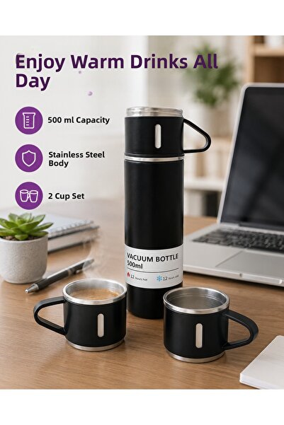 alemdarshop Stainless Steel 500 ml Thermos Set – 8 Hours Heat Retention, Vacu...