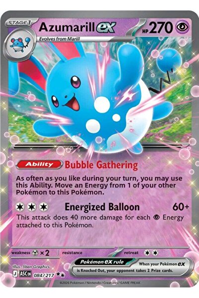 Pokemon أزوماريل إكس # 84 بطاقة أصلية للأبطال المتصدعين