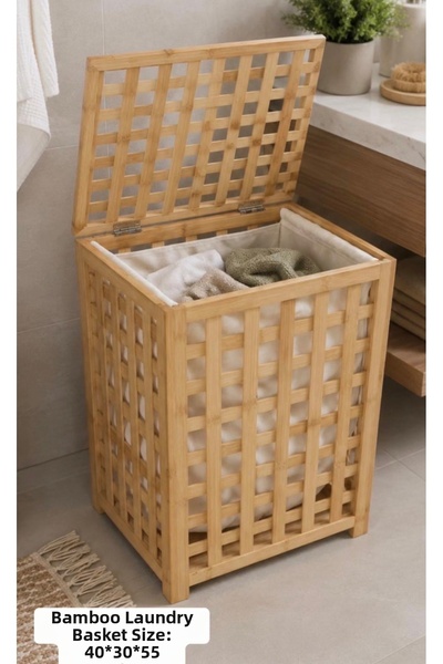 Pembelia Life Coș de rufe de lux din răchită de bambus 40x30x55 cm Coș organi...