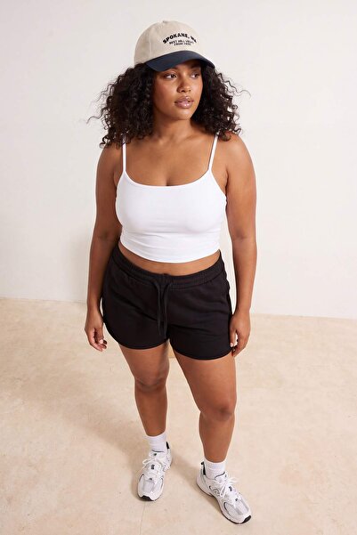 Trendyol Curve Black 2 Thread Threadless Waistband Plus Size Shorts & Bermuda...