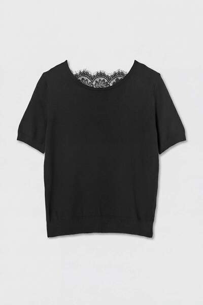 Trendyol Collection Bluză neagră din tricot cu detaliu din dantelă la spate T...
