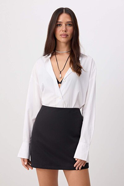 Trendyol Kollektion Schwarzer Basic-Webrock in A-Linie mit hoher Taille und M...