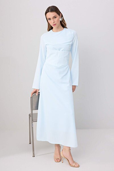 Trendyol Modest Rochie de seară țesută, albastru deschis, cu detalii tip cors...