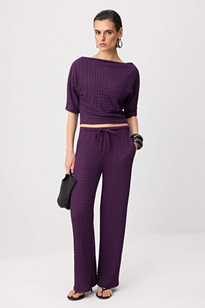 Trendyol Collection Mürdüm Fitted/Body-Fitting Boat Neck Three-Quarter Sleeve...