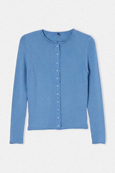 Trendyol Collection Wardrope Essentials Indigo Soft Textured Fitted Crew Neck...