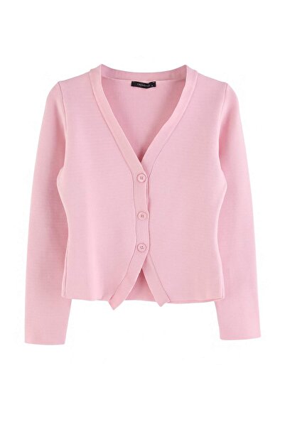 Trendyol Collection Powder Bell Accent V-Neck Premium/Special Yarn Knitwear C...