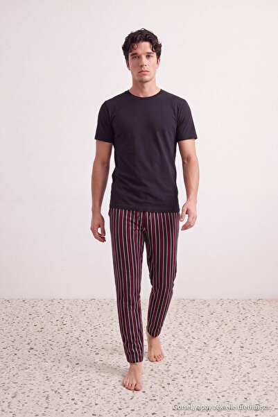 Trendyol Collection Black Regular Striped Homewear Pajama Set Tmnaw27Pt00011