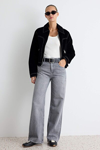 Trendyol Collection Gray 100% Cotton Regular Waist Wide Leg Jeans Twoaw27Je00102