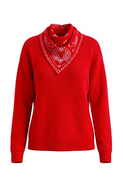 Trendyol Collection Pulover tricotat roșu supradimensionat cu detaliu șal det...
