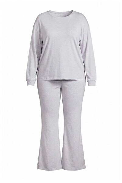 Trendyol Curve Gray Crew Neck Regular Top Flare/Spanish Leg Knitted Bottom - ...