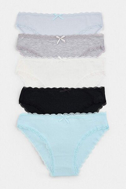 Trendyol Collection White-Multicolor 5-Piece Single Jersey Plain Underpants T...