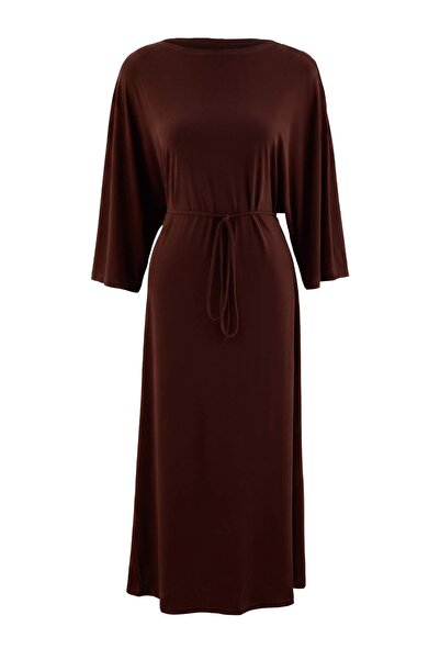 Trendyol Modest Brown Unlined Plain Knitted Sandy Hijab Dress Tctaw27Eb00025