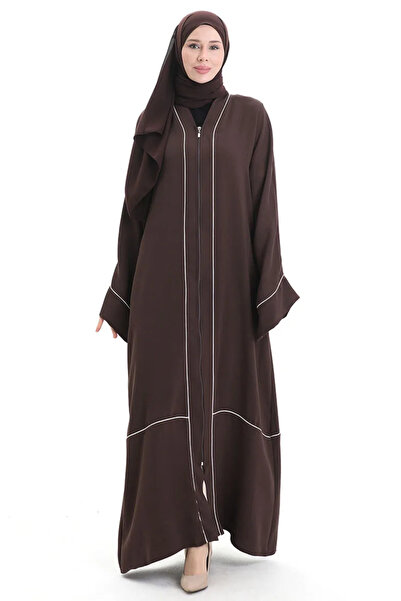 sefamerve Modal Fabric Piping Abaya Ferace 4470-01 Καφέ
