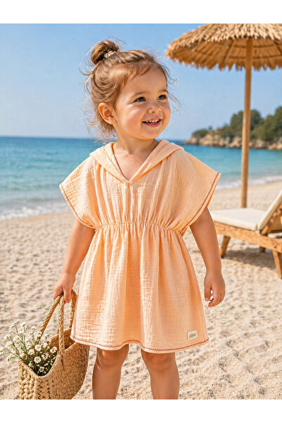 Yada Baby %100 Pamuktan Müslin Bürümcük Kumaş Kapüşonlu Bebek&çocuk Panço Bor...