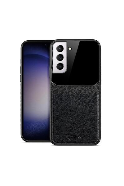 Zebana Samsung Galaxy S22 Uyumlu Kılıf Lens Deri Kılıf Siyah