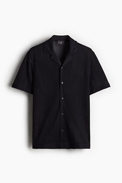 H&M Regular Fit Tekstüre Triko Erkek Yaka Gömlek