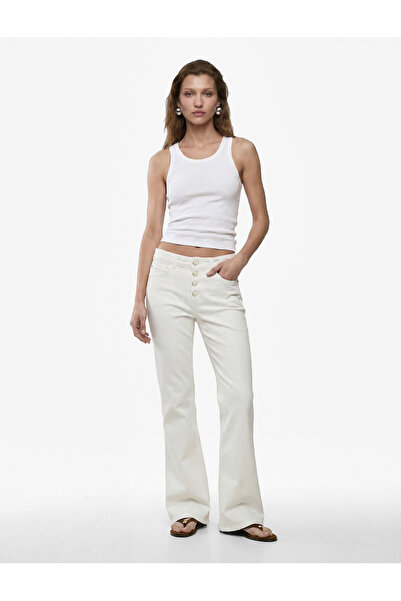 High Waist Spandex Leg Buttoned Jeans - Flare Jeans