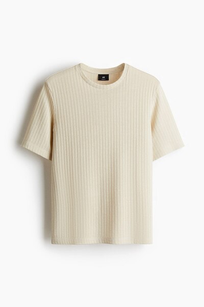 H&M Lastik Örgülü Tişört Regular Fit