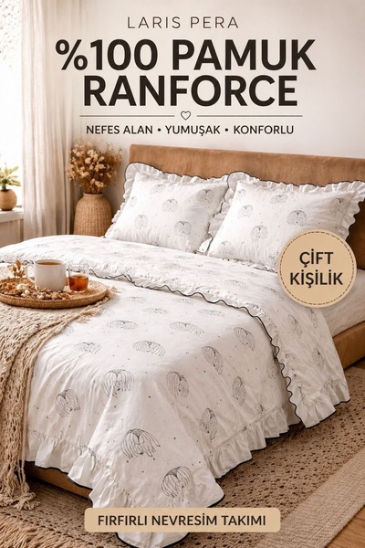 Larispera Σετ παπλωματοθήκης διπλού μεγέθους από 100% βαμβάκι Ranforce με βολ...