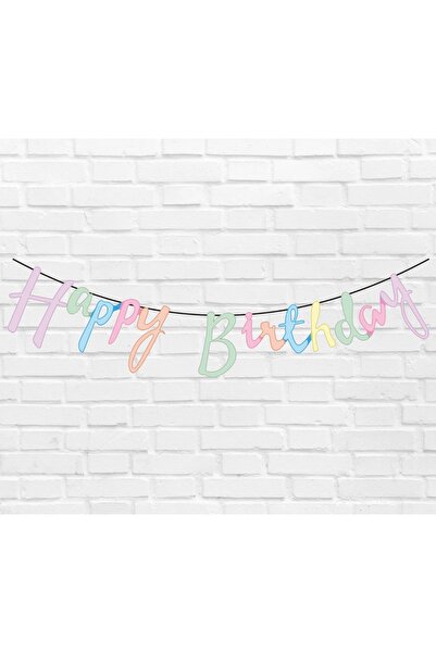 Big Party Kaligrafi Banner Happy Birthday Makaron Karışık