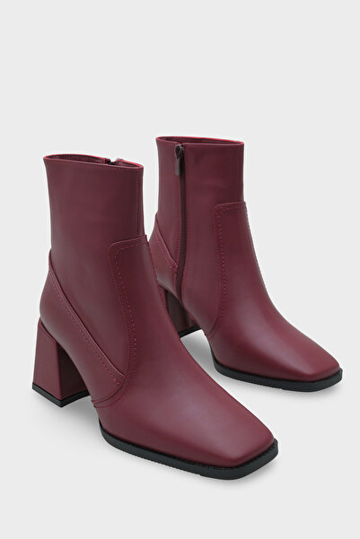 Capone Outfitters Γυναικείες μπότες Claret Red Blunt Toe με φερμουάρ στο πλάι