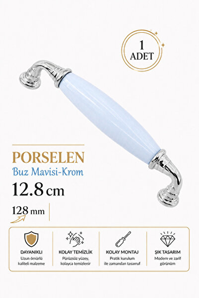 Badem10 Χειρολαβή Helen Blue από πορσελάνη χρωμίου 128 mm 12,8 cm Έπιπλα Συρτ...