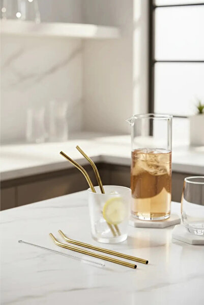 Miniso Lisanslı 3'Lü Metal Pipet Seti – 304 Paslanmaz Çelik – Temizleme Fırçalı