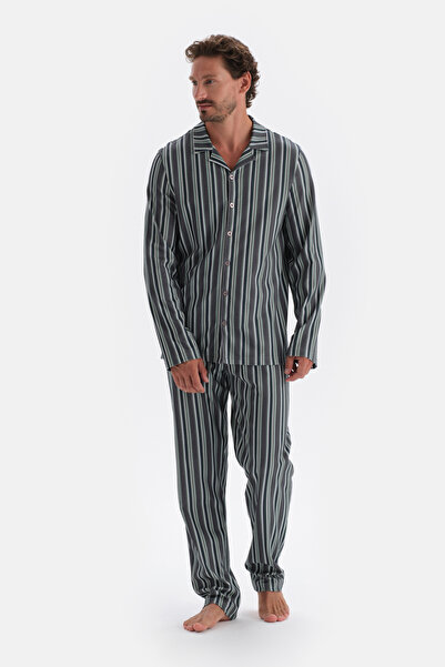 Dagi Set de pijamale modal din bumbac cu guler de cămașă afumat