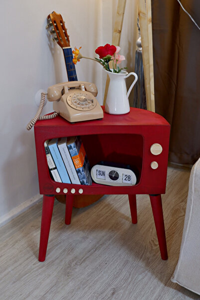 huncar Cosmoss TV Ahşap Sehpa Dekoratif Retro Purple Red ( Köşe Sehpa )