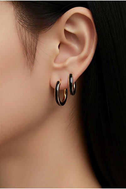 JEWELRY Black Detailed Gold Hoop Earrings