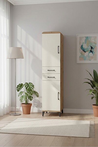 Dienni Hyperion Dolap 4 Raflı 2 Çekmeceli Tek Kapaklı 44x44x195 Çam-Aytaşı