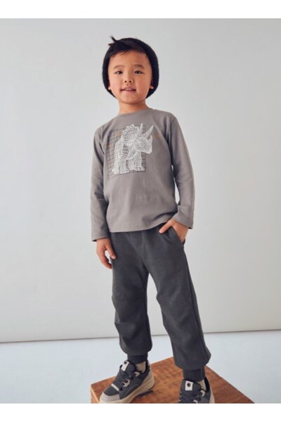 MAYORAL Boy's Map Dinosaur Print Long Sleeve T-Shirt 2-10 Years Gray
