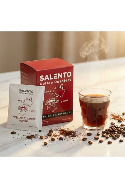 SALENTO Ethiopian Coffee Drip Bags, Single Serve Pour Over Coffee, Specialty Ground Arabica, Easy Filter Sachets for Travel, Office & Home, 10 Drip Bags