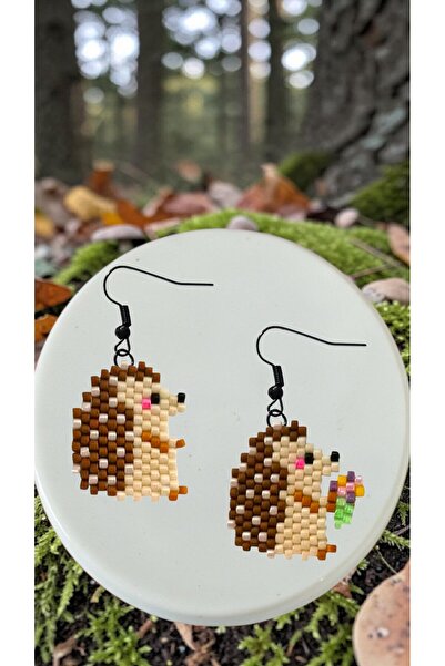 SEARD Miyuki Bead Handmade Hedgehog and Flower Holding Hedgehog Earrings