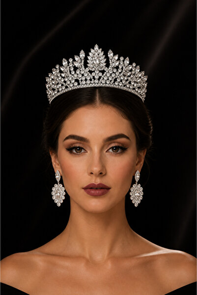 Asensa Set de coroană și cercei de mireasă, elegant și elegant, cu pietre de ...