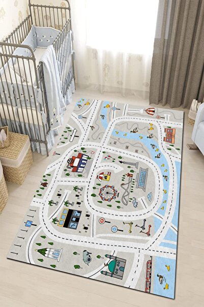 PINKIE HOME Dijital Baskı Kaymaz Makinede Yıkanabilir Çocuk Odası Halısı Arab...