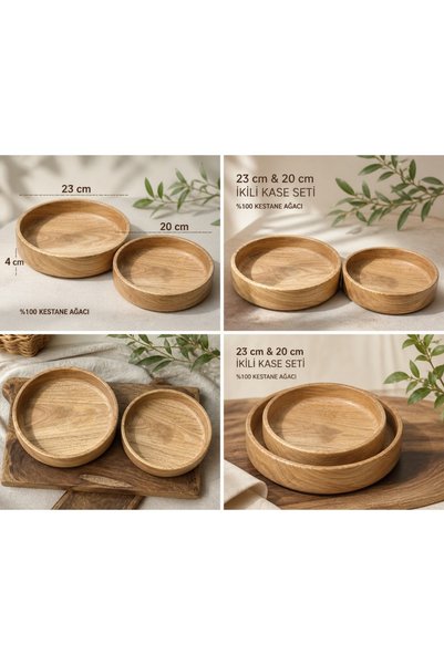 Carveni Wooden 2-Piece Bowl |   23 and 20 cm Diameter – 4 cm Height |   Presentation, Service and Decoration