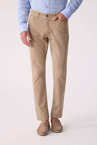 Ysf Erkek Bej Slim Fit Üst Cep Kanvas Pantolon