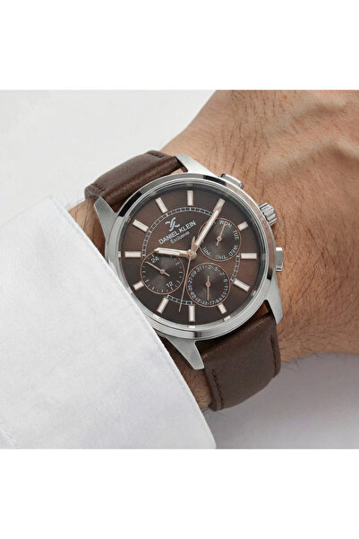 Daniel Klein Exclusive Dark Brown Leather Watch for Men DK.1.14209-4