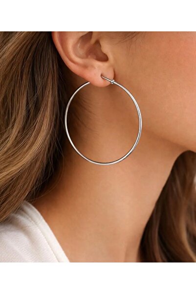 AltıntaşAksesuar Women's Earrings - Steel Silver Color Large Hoop Earrings