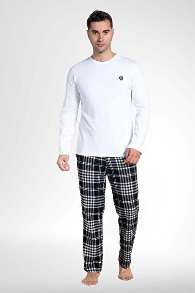 Mecit Pijama Mecit 3082 طقم بيجامة رجالي أبيض منقوش مقاس كبير