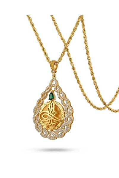 zerfine Damla Tuğra Kolye | Altın Kaplama İmitasyon Osmanlı Tuğralı Gold Kolye