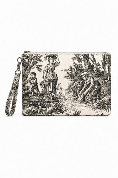 MONAAR Toile de Jouy Clutch Portföy Çanta Tablet Uyumlu