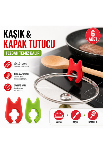 MAİN SHOP 6 Adet Mutfak Tencere Kapağı Kaşık Tutucu Standı Tava Tencere Kapağ...
