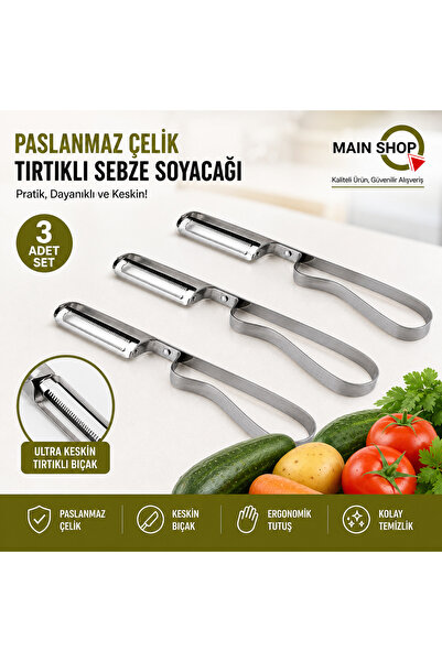 MAİN SHOP 3 قطعة مقشرة جانبية معدنية للبطاطس والخضروات من الفولاذ المقاوم للص...