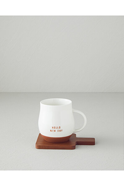 English Home Hello New Day New Bone China Bardak Altlıklı Kupa 450 ml Beyaz